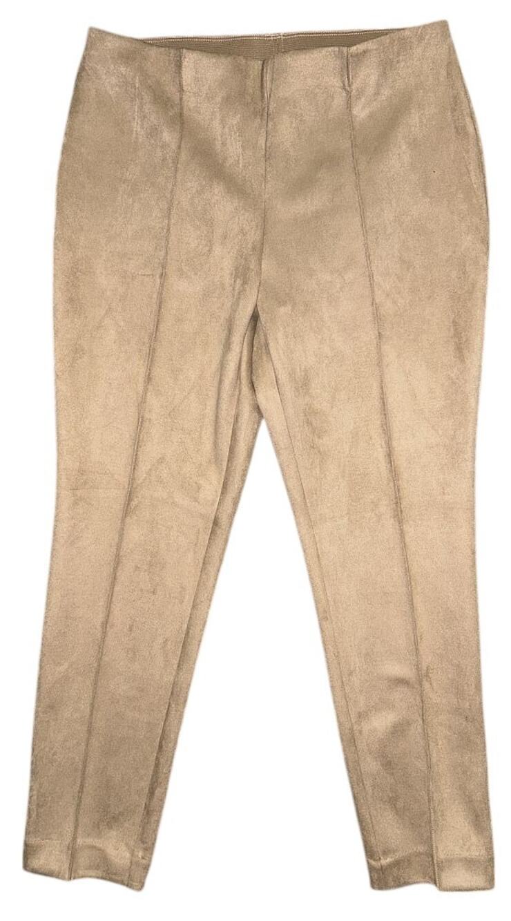 NWT Anne Klein Faux-Suede Pull-On Stretch Light Coffee (Tan) Ankle Pants Large
